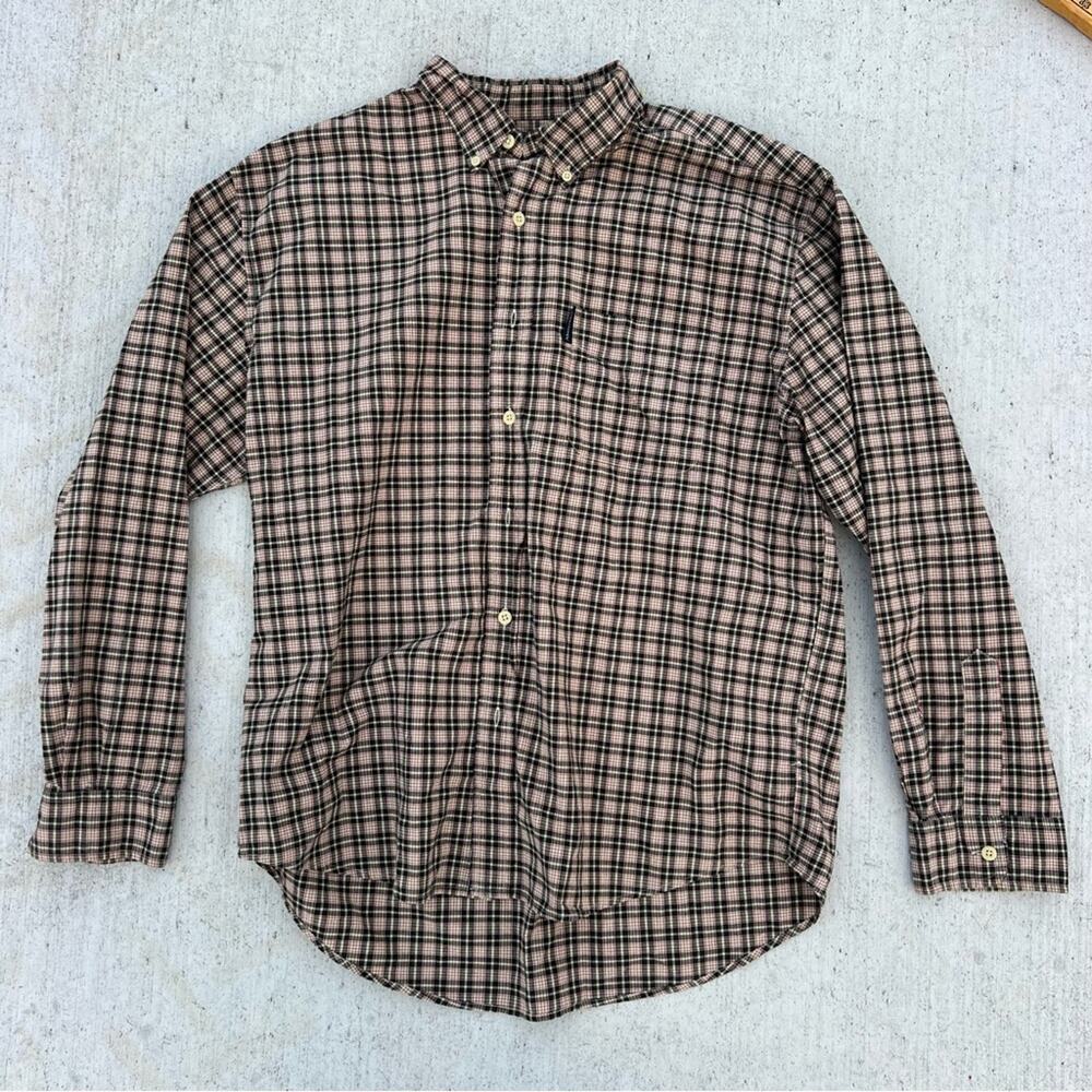 Abercrombie and Fitch Outdoor Goods Brown Tan Red Plaid Button-Down Shirt LARGE